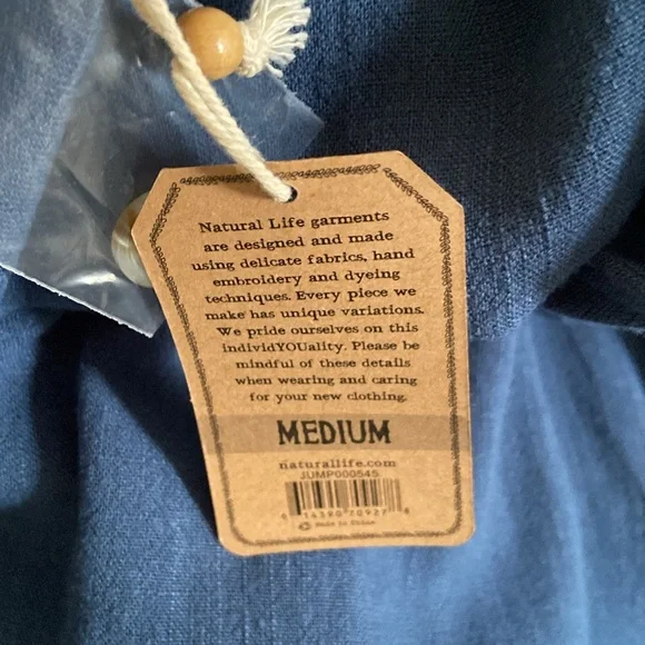 NATURAL LIFE Avery Blue V-Neck Wide-Leg Jumpsuit, Size Medium - Picture 8 of 11